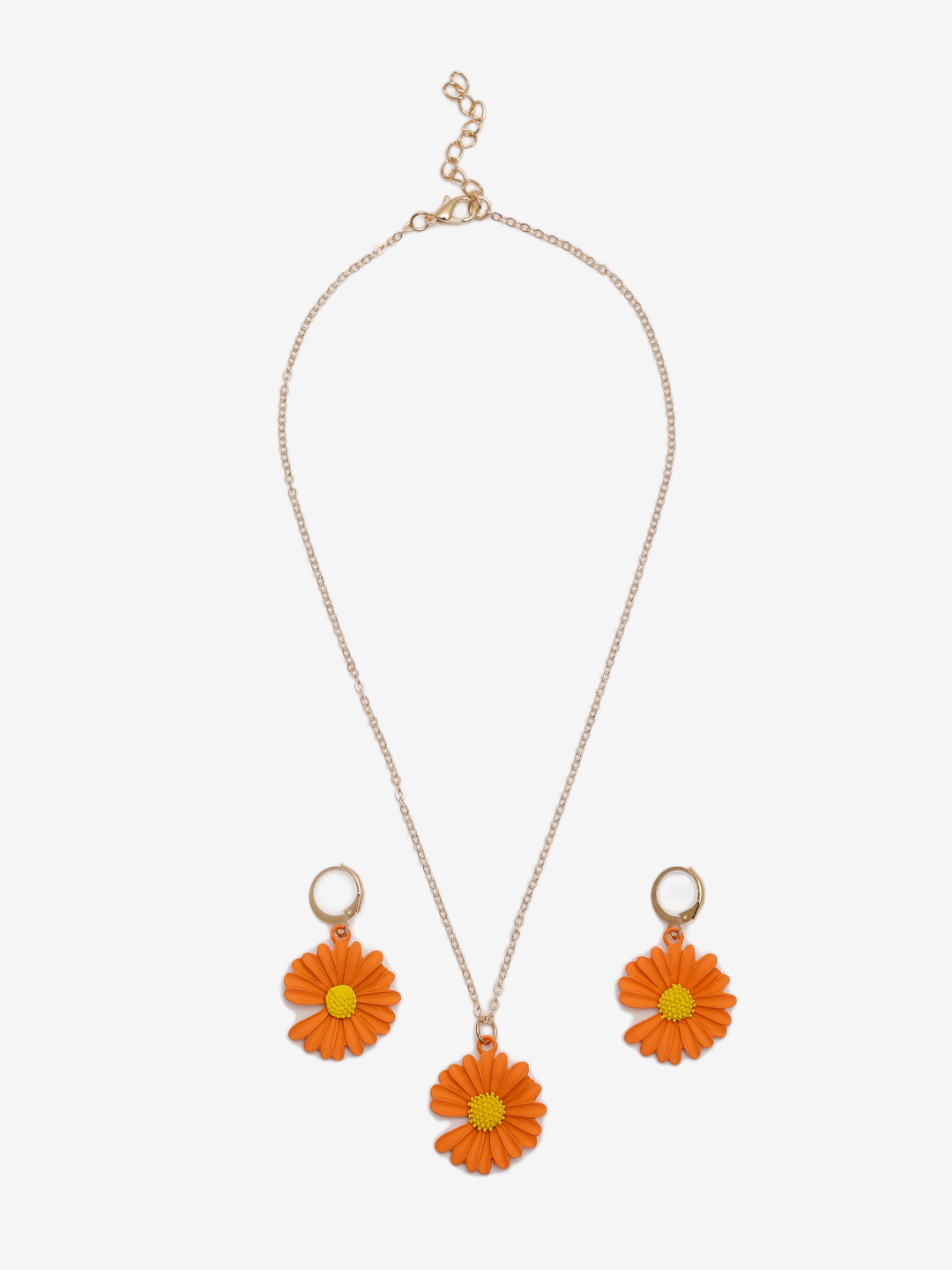 YouBella Gold-Plated Orange & Yellow Floral Shaped Pendant With Chain